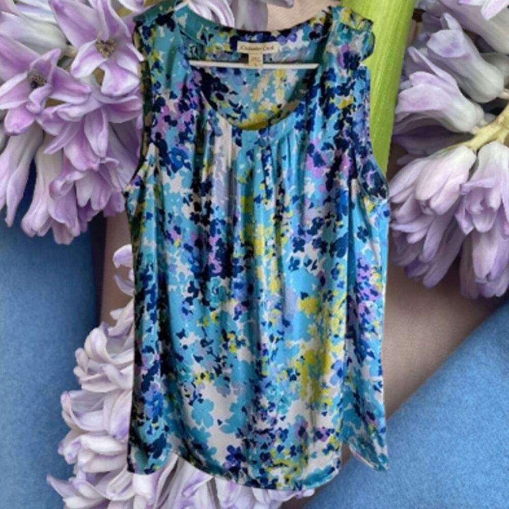 Coldwater Creek Lg Sleeveless multi color floral woman's polyester blouse.